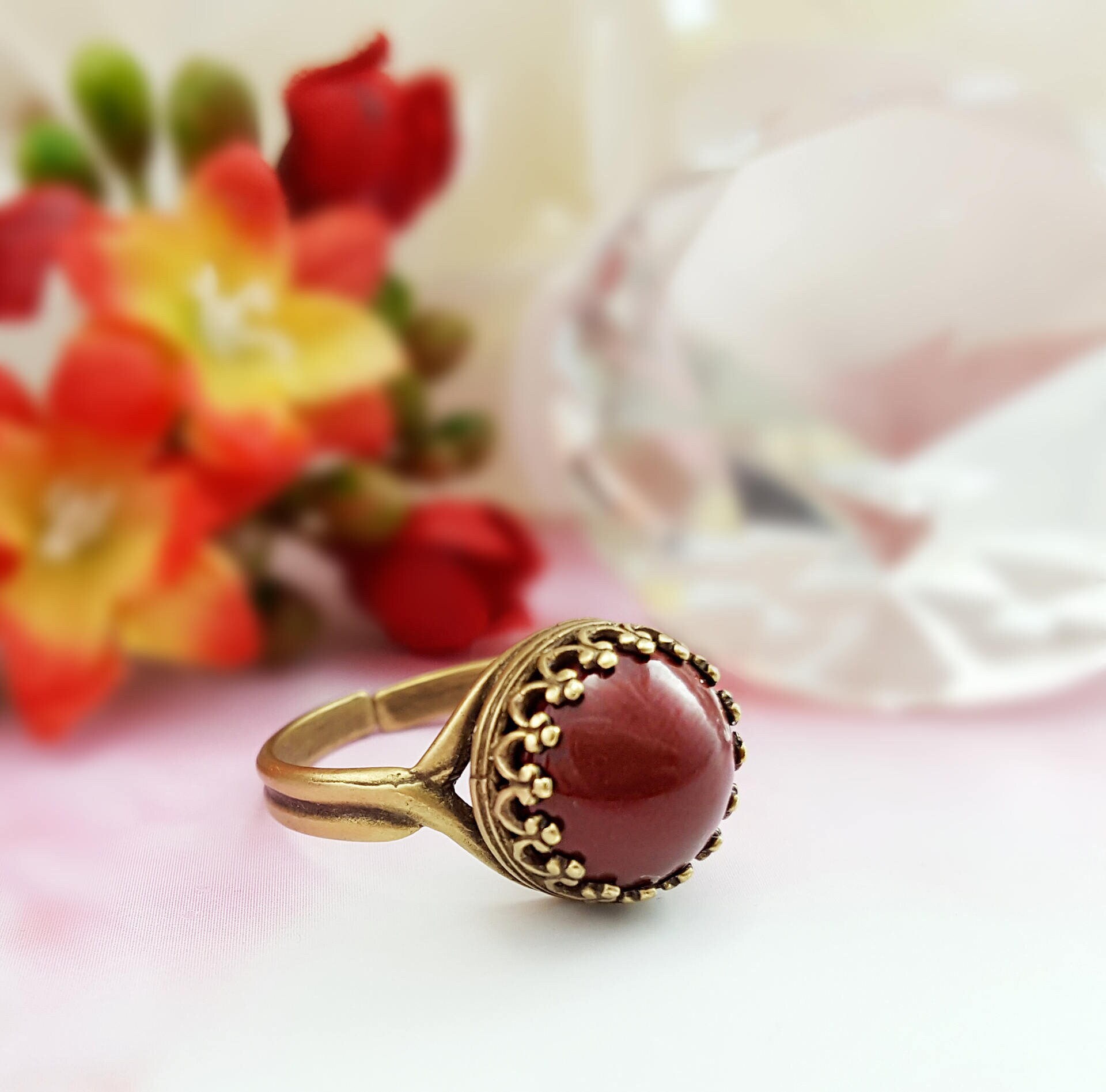 Buy LIMITED EDITION Maroon Red Pearl Ring Round Pearl Cabochon