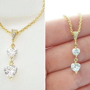 Gold Heart Necklace HEART JEWELRY GIFT, Cz Diamond Heartshaped Valentine Pendant, Romantic Cubic Zirconia Jewelry Gift for Girlfriend N2410 image 5