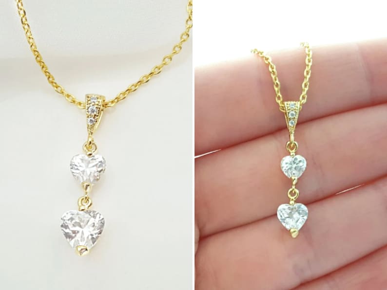 Gold Heart Necklace HEART JEWELRY GIFT, Cz Diamond Heartshaped Valentine Pendant, Romantic Cubic Zirconia Jewelry Gift for Girlfriend N2410 image 5