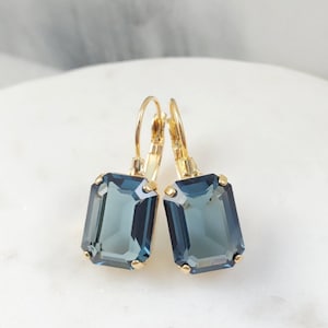 PINK CRYSTAL EARRINGS Silver or Gold Rose Tourmaline Drops, Sapphire or Emerald Rectangle Baguette Dangles, Blue Statement Droplets E3056A Montana (blue)