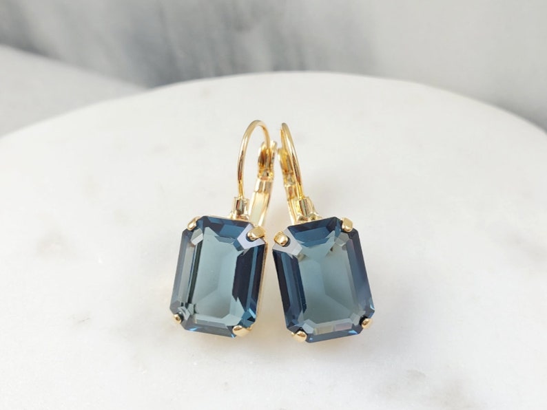 PINK CRYSTAL EARRINGS Silver or Gold Rose Tourmaline Drops, Sapphire or Emerald Rectangle Baguette Dangles, Blue Statement Droplets E3056A Montana (blue)