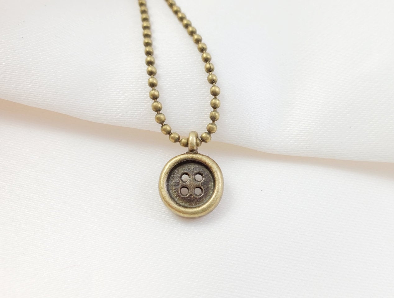 BUTTON NECKLACE, SILVER Sewing Jewelry Gift for Seamstress, Tailor