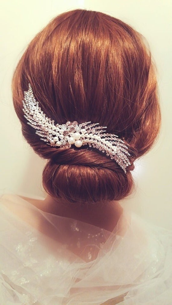 NEW Silver Pearl and Crystal Hair Comb, White Pearl  display picture 3
