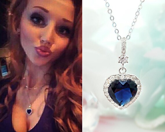 Sapphire Heart Necklace Silver Blue Cz Romantic Gift - Cubic Zirconia Heart Pendant Sapphire Heart Necklace Silver Blue Cz Romantic Gift - Cubic Zirconia Heart Pendant