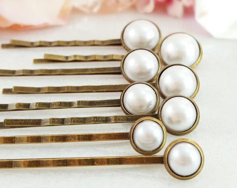 PEARL HAIR PINS Set of 8, White Bun Bobby Pins, Pearl Wedding Hair Pick Classic Ivory Bridal Hair Accessories for Wedding Party Gift H4207A Bright White