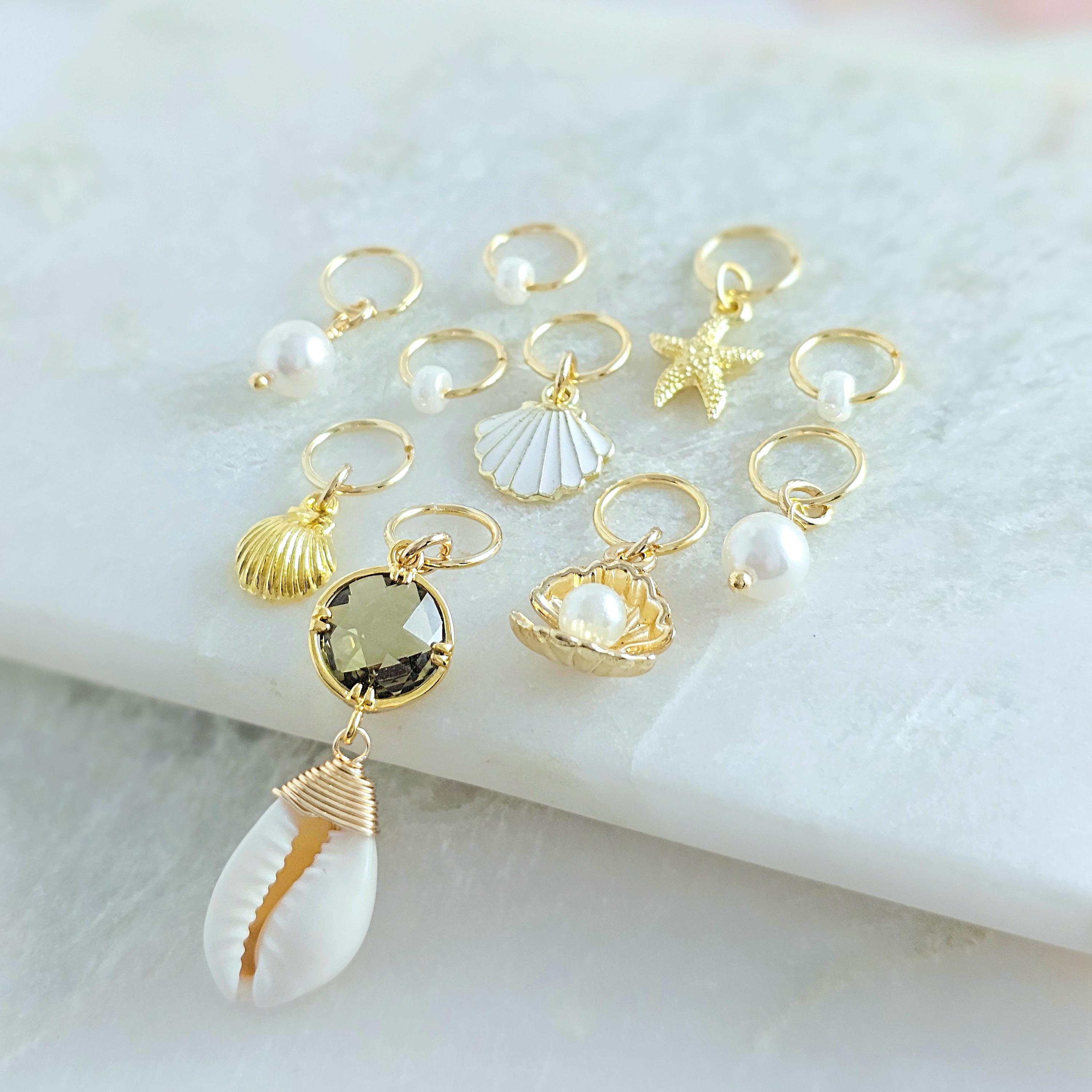 Sea Shell & Pearl HAIR RINGS Gold Hair Charms Ocean Beach Braid