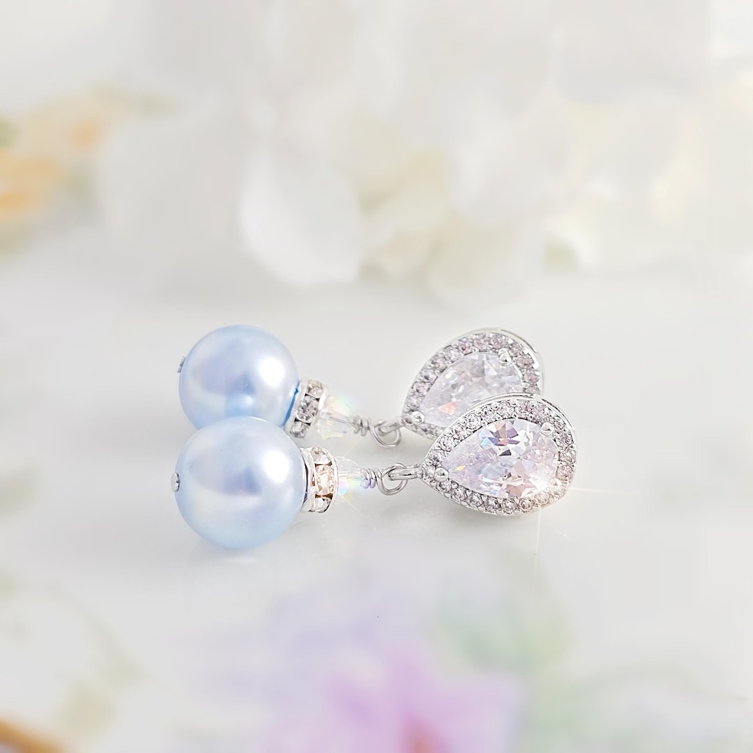 アクセサリー ALL BLUES PEARL EARRING BLUE PEARL EARRINGS Wedding Pearl Bracelet, Diamond Crystal Dangle