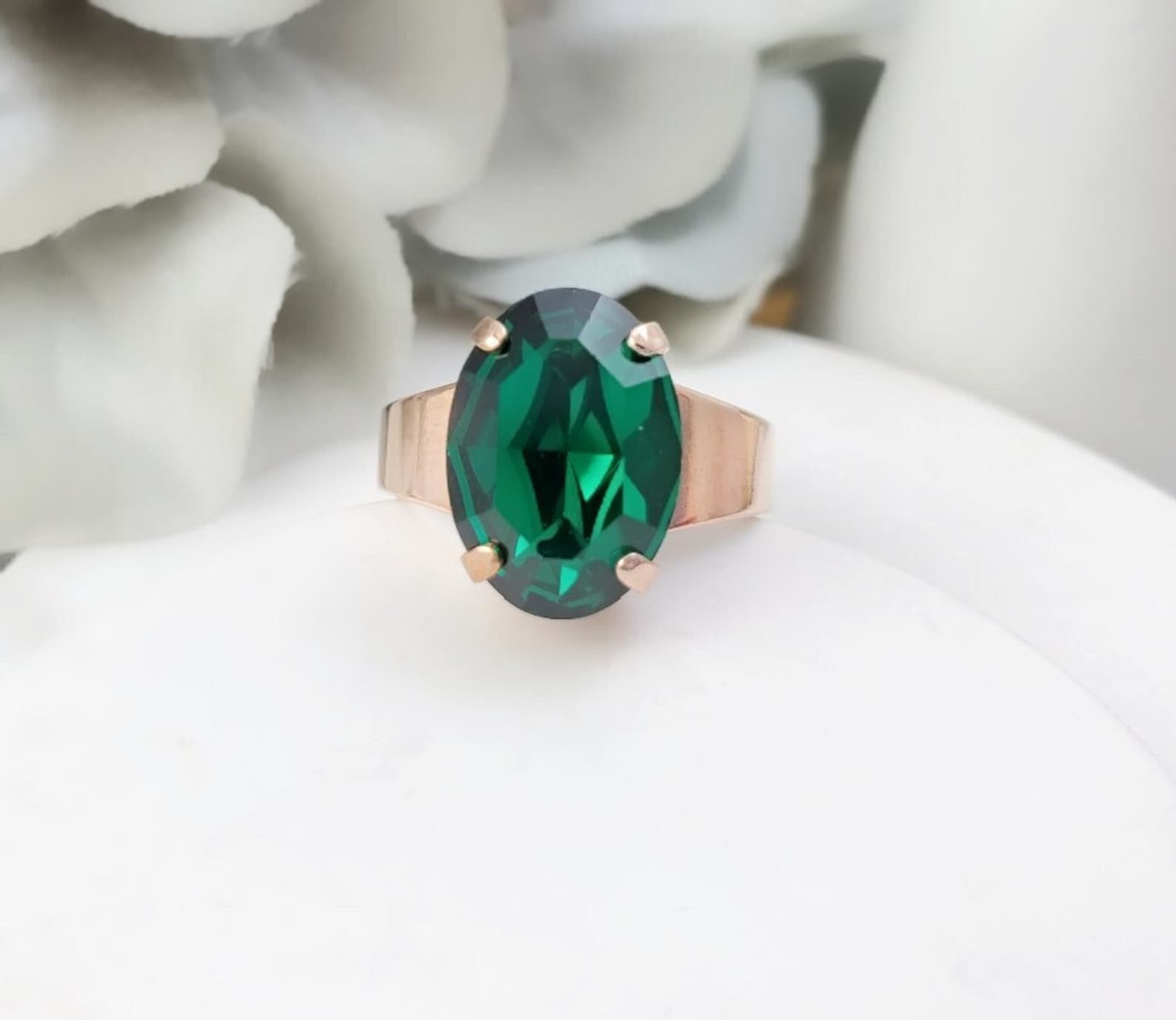 EMERALD GREEN RINGS for Women Rose Gold Ring Oval Dark Green Etsy