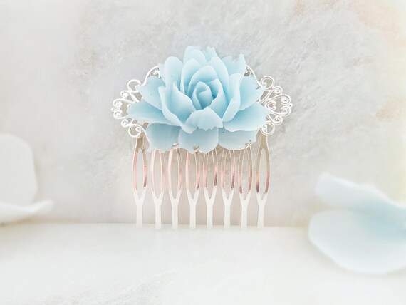 Blue Floral Hair Comb - wide 4
