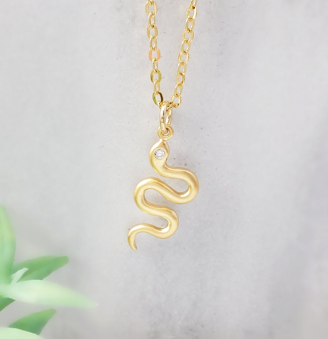 GOLDFILLED SNAKE Necklace Matte Gold Serpent Pendant Cubic Etsy