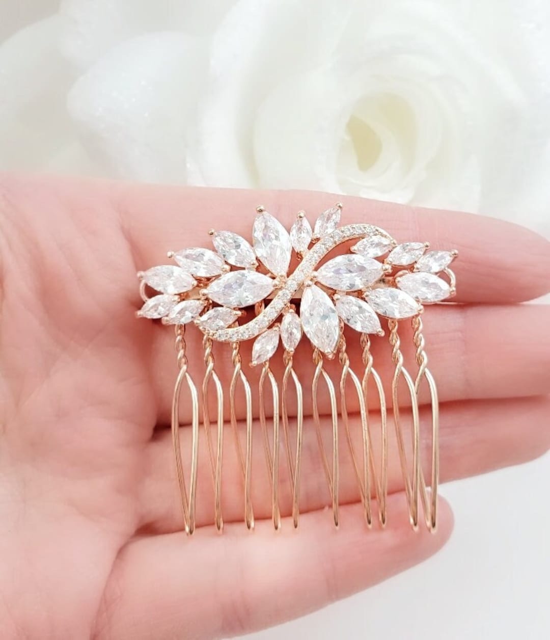 Gold Tone Clear Crystal Teardrop Hair Comb Hairpiece Accessory, Brand New Amazon.com : BERYUAN Clear Crystal Teardrop Hair Comb for  main image 3