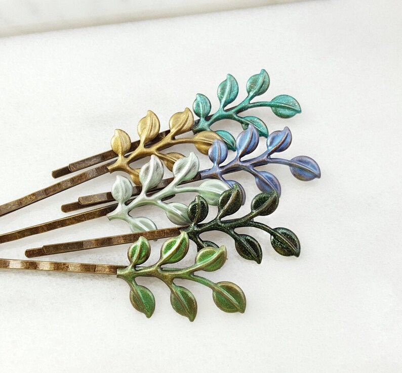 LEAF HAIR PINS Leaves Bobby Pin Set of 6 Enameled Bronze Etsy