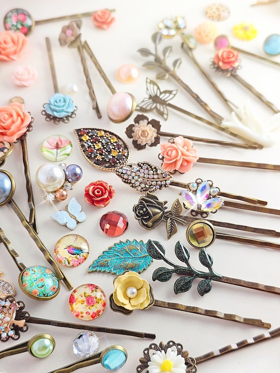 Paire De Barrettes à Cheveux Cristal Fleur - Bobby Pins Avec Pierres, Neuf Avec Étiquettes