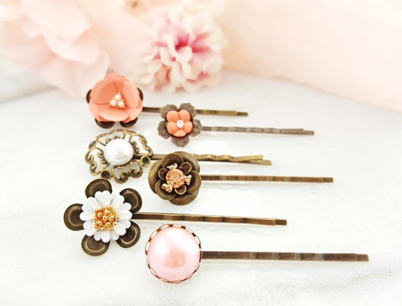 Peach Bobby Pin Set Coral Hair Pins For Bun Decorative Etsy