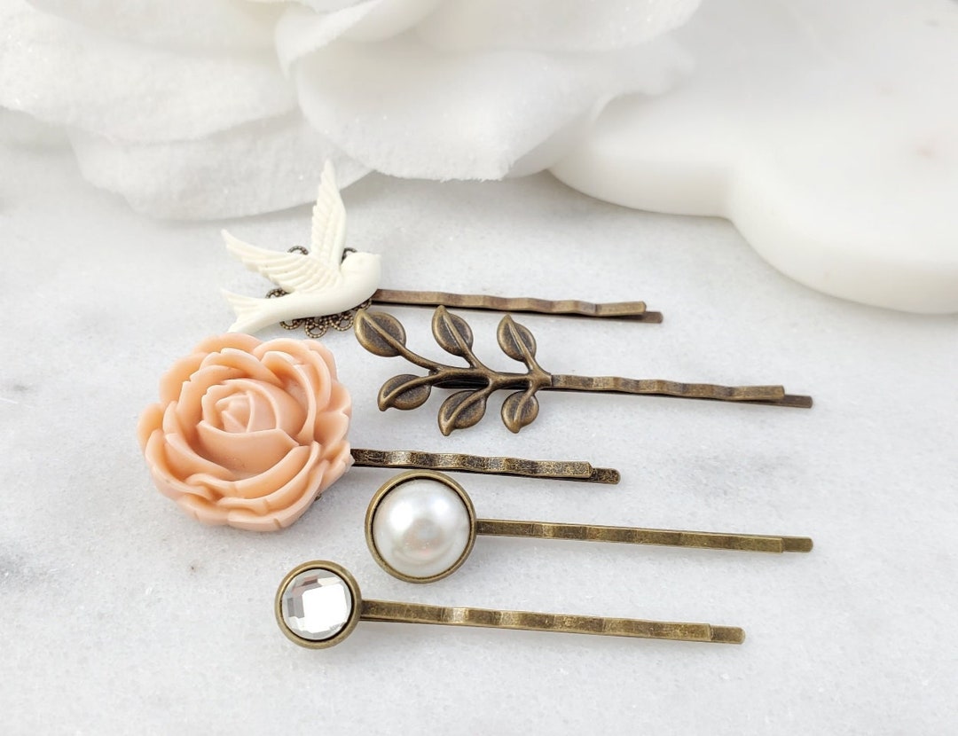 LOVELY Flower Bobby Pins, Rose Hairpin Set of 5, Bridal  display picture 1