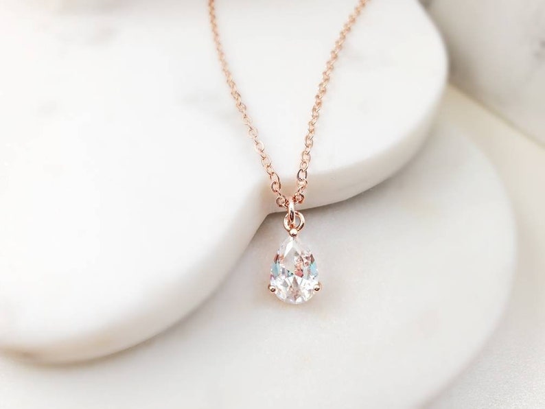 Rose Gold Teardrop Necklace Small CUBIC ZIRCONIA CRYSTAL Tear Etsy