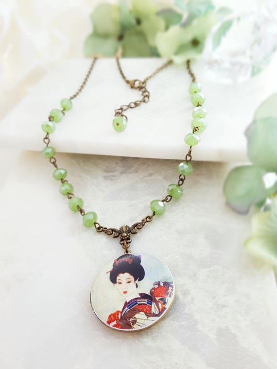Locket Necklace Jade Neckace For Women Picture Locket Etsy
