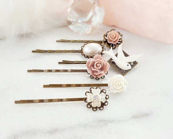 TAUPE BOBBY PIN Set of 6 Bridal Hairpins, Lovely Beige Bun  display picture 1