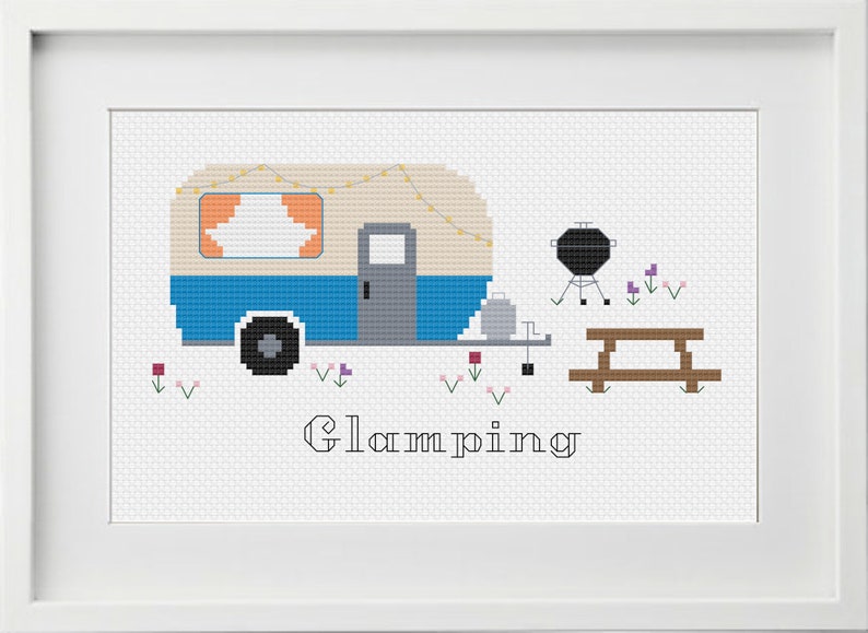 Glamping Vintage Camper Cross Stitch Pattern Chart PDF | Etsy