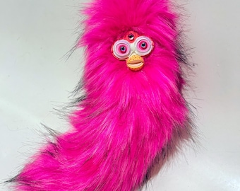 Hot Pink Long Furby keychain / clip on