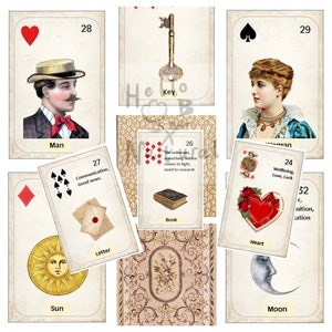 Classic Lenormand Card Deck, 36 card deck, Printable cards, Original meanings.