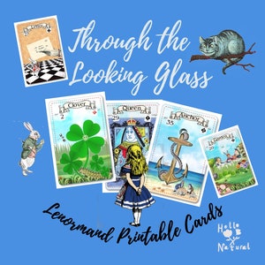 Lenormand printable card deck, Through the Looking Glass, Alice in Wonderland, 36 cards.