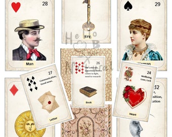Classic Lenormand Card Deck, 36 card deck, Printable cards, Original meanings.
