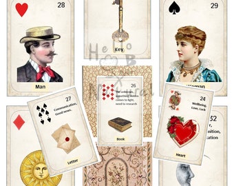 Classic Lenormand Card Deck, 36 card deck, Printable cards, Original meanings.