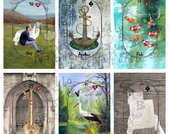 Haunting Lenormand, 39 card bridge size lenormand deck, printable divination cards.