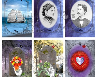 Haunting Lenormand mini, 39 card bridge size lenormand deck, printable divination cards.