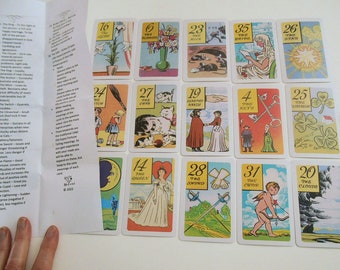 Old Gypsy Fortune Telling printable Cards, 36 card deck, includes card meanings and spreads.