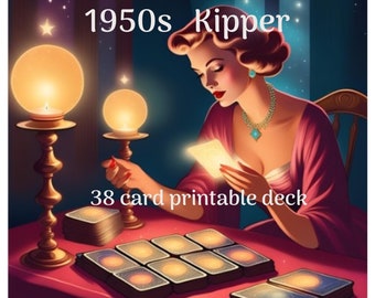 1950s Kipper card deck, printable deck, 38 cards, 4 backing choices.
