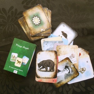 Vintage Insight Printable Lenormand cards and box, 38 divination cards, printable cards and box, Tarot cards, 4 significator cards.