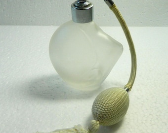 Vintage  Frosted Glass Perfume Bottle Atomizer Spray Pump Vanity Decorative