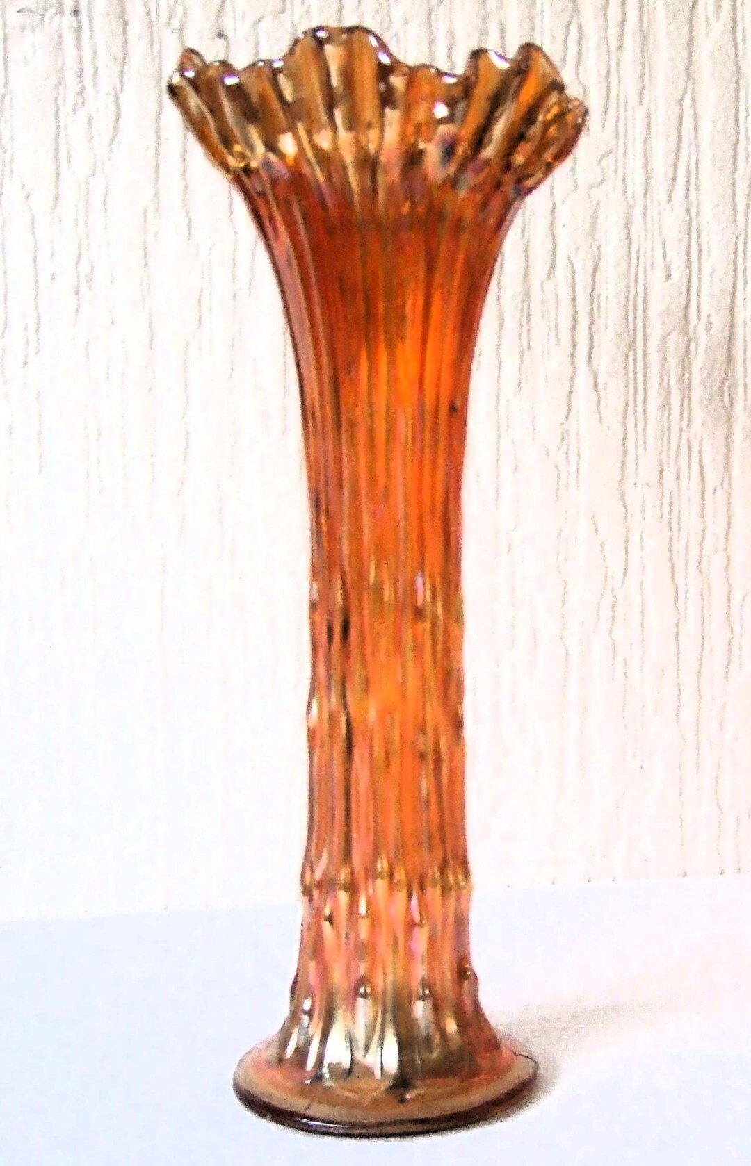 フェントン　花瓶　ヴィンテージ　② Vintage Fenton ruffle Silver Crest flower vase/ビンテージ