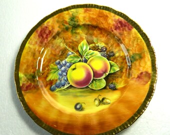 Baroness Fine China 8" side plate  decorated with fruit signed A Mellor in the Royal Worcester Style