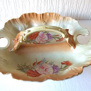 Beautiful Austria Victoria porcelain factory Large Blush Floral pattern Split Handled Dish