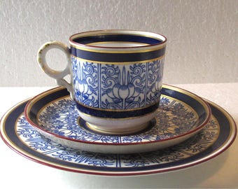 Antique Royal Worcester Royal  Lily Coffee trio cup  saucer and side plate