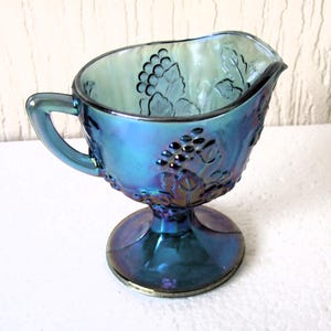Vintage Indiana  Blue iridescent Carnival Glass Harvest Grape Creamer