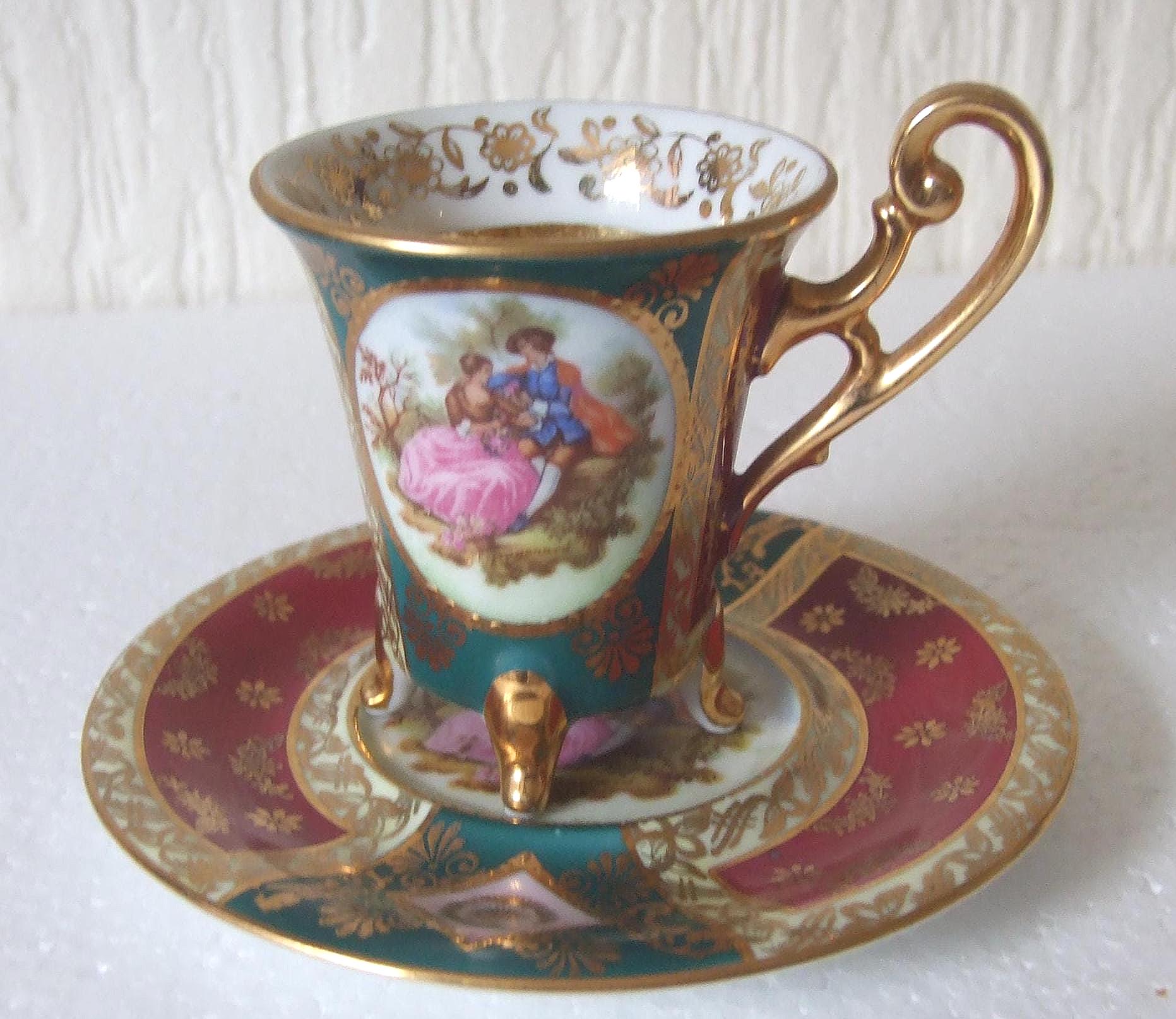 Lot De 4 Tasses à Café Fragonard – Porcelaine – Motifs Écureuil Et Renard – Blanc