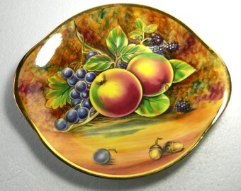 Baroness Fine China Cake 9.5" plate  decorated with fruit signed A Mellor in the Royal Worcester Style