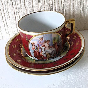 Vintage Royal Vienna Beehive Mark Trio Tea set Cup Saucer and Side Plate Signed Haufmann