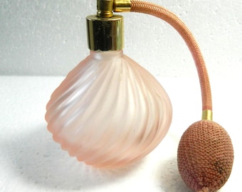 Vintage Pink Swirl  Glass Perfume Bottle Atomizer Spray Pump Vanity Decorative