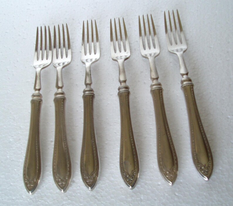 6 Vintage Antique Oneida Community Silver Plated Sheraton Steak Forks 1910