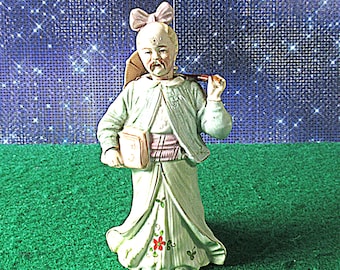 Antique Bisque Porcelain Nodding Head Figurine Chinese  with Parasol