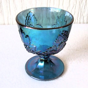 Vintage Indiana  Blue iridescent Carnival Glass Harvest Grape Coblet