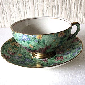 Vintage Art Deco Empire  "Lilac Time"  Chintz  Bone China Tea  Cup and Saucer with very  Rare Cup Shape