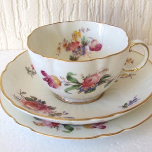 Antique c1900 George Jones Crescent China Tea Cup Trio Floral Pattern