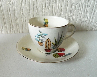 Retro Mid-century Alfred Meakin Cactus Pattern Tea cup and Saucer