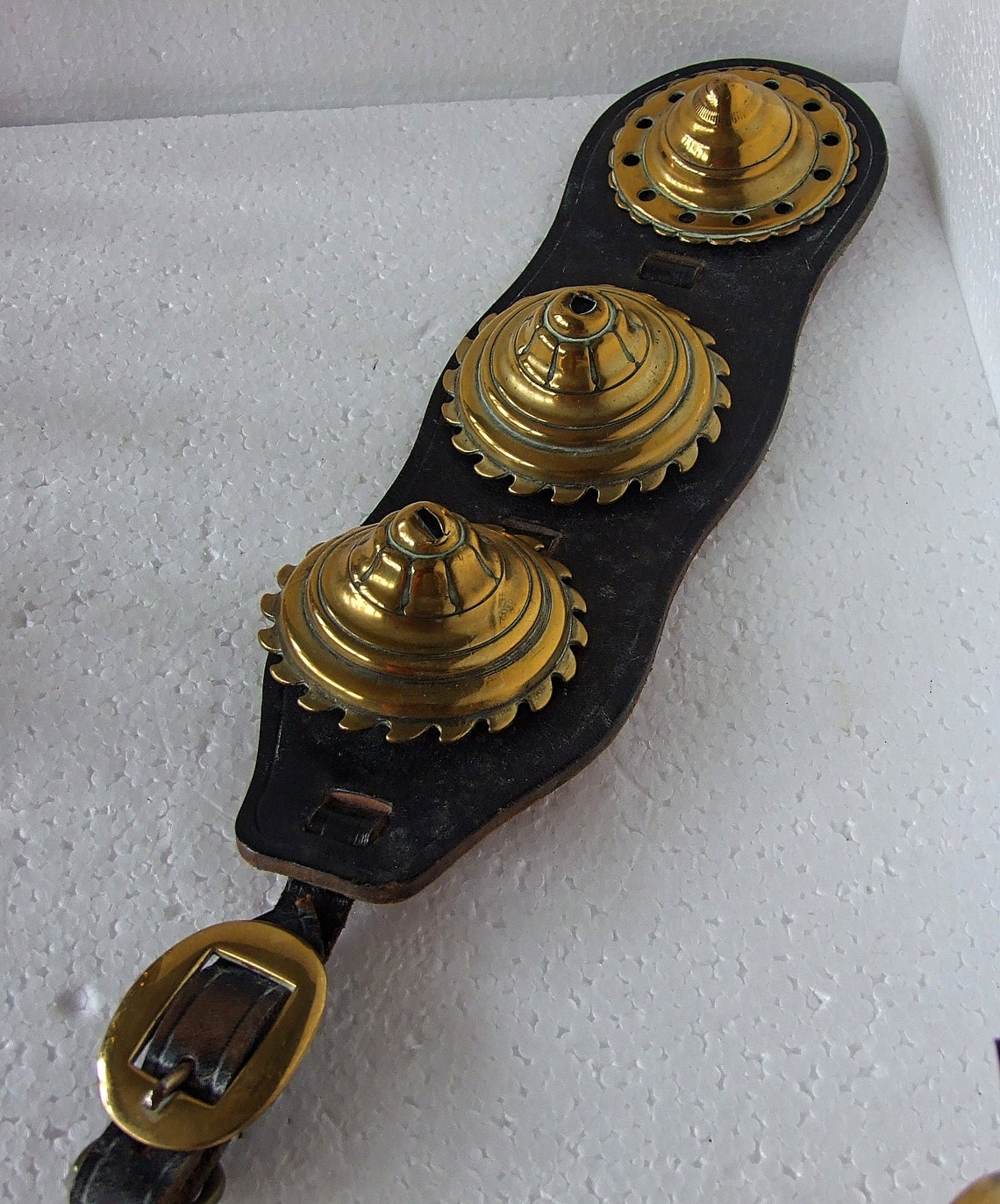 3 Vintage Horse Brass Tack Cast Buckle Ornament Medallion Rosett Shape